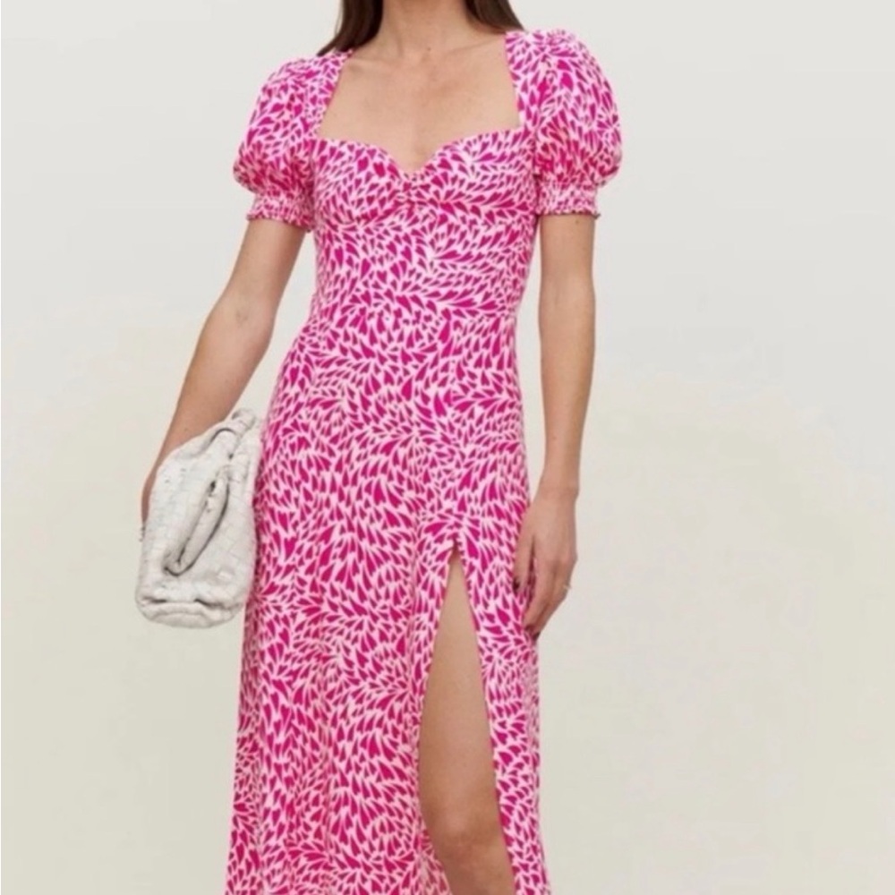 Reformation Hot Pink Printed Sweetheart Midi Dress